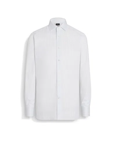 ZEGNA CHEMISE EN COTON CENTOVENTIMILA À RAYURES STRUCTURÉES BLANC ET GRIS CLAIR