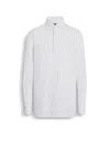 Zegna Optical White Structured Striped Centoventimila Cotton Shirt In White/navy Blue
