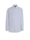 Zegna Classic Button-down Linen Shirt In White/navy Blue