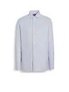 Zegna Classic Button-down Linen Shirt In White/navy Blue