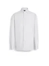 Zegna Optical White Structured Striped Centoventimila Cotton Shirt In Blanc/bleu Marine