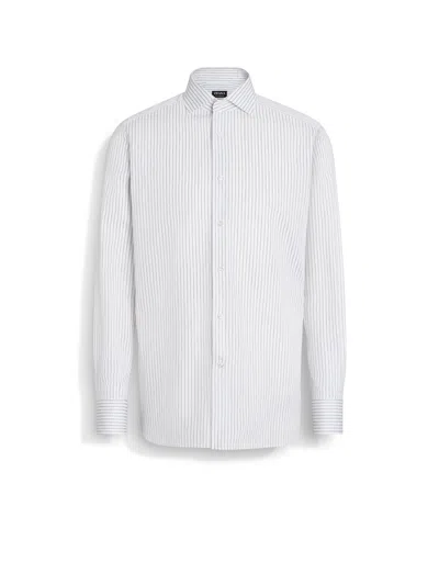 ZEGNA CHEMISE EN COTON CENTOVENTIMILA À RAYURES STRUCTURÉES BLANC ET BLEU MARINE