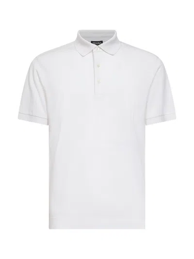 Zegna White Cotton And Silk Pique Polo Shirt