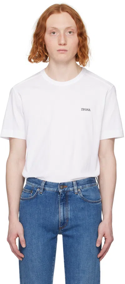 Zegna White Embroidered T-shirt In N00