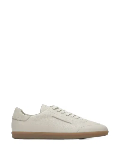Zegna Ivory Minimalist Calf Leather Sneakers In Multi
