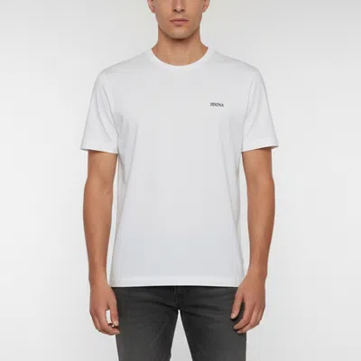 Pre-owned Zegna White Logo Embroidered Jersey Crewneck T-shirts Xl
