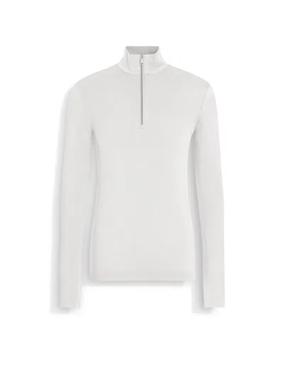 Zegna White Oasi Cashmere Zip Mock Neck Sweatshirt