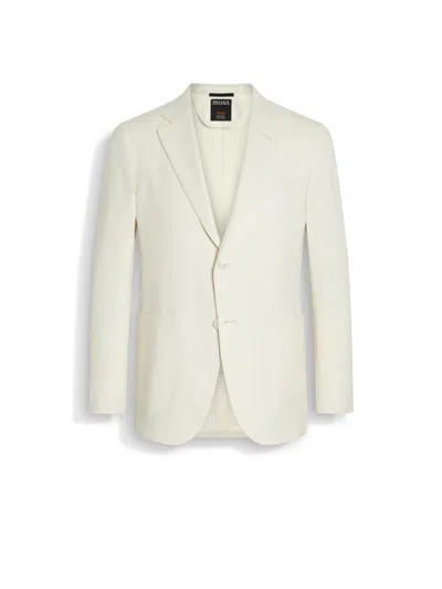 Zegna Light Beige Crossover Linen Wool And Silk Blend Jacket In Beige Clair