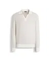 Zegna Silk-cashmere Polo Shirt In Blanc