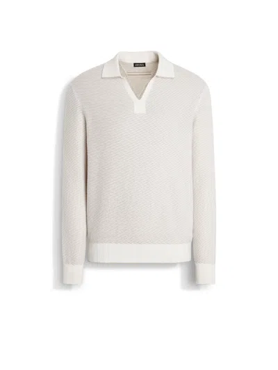 ZEGNA POLO EN SOIE ET CACHEMIRE BLANC
