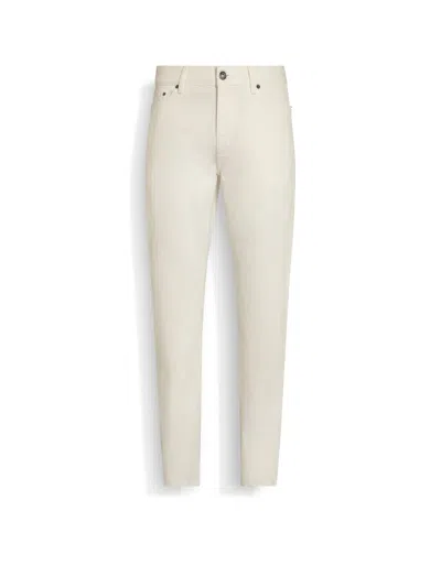 ZEGNA WHITE STONE-WASHED COTTON ROCCIA JEANS
