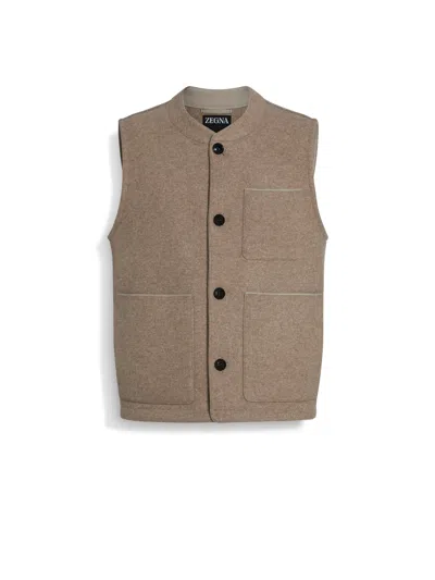 Zegna Wool And Cashmere Blend Vest In Light Taupe