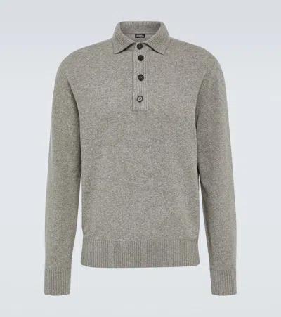 Zegna Wool And Cashmere Polo Sweater In Grey