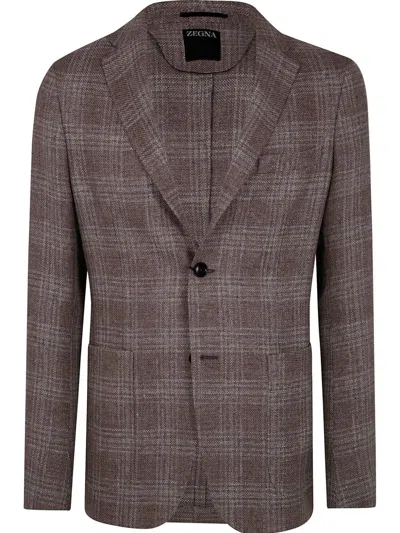 Zegna Wool And Linen Jacket In Brown