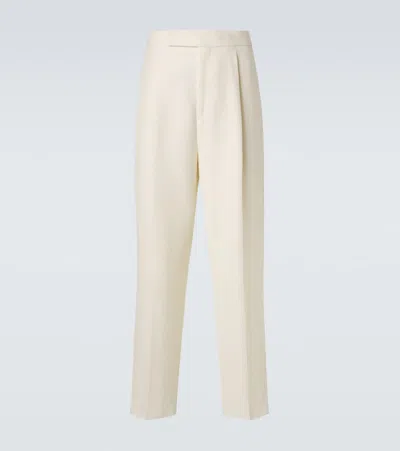 Zegna Wool And Linen Straight Pants In Neutral