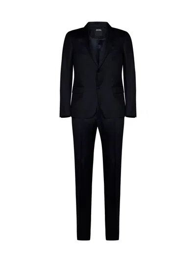 Zegna Wool And Mohair Single-breasted Suit In Black