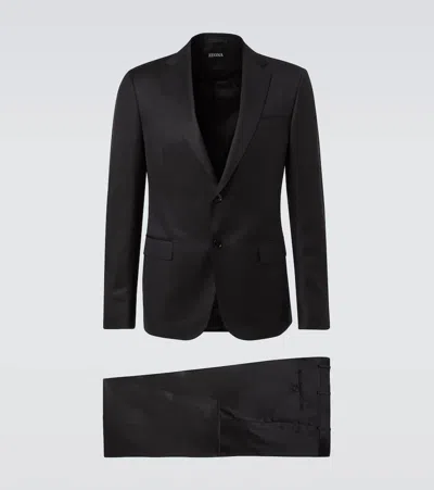 Zegna Wool And Mohair Suit In Black