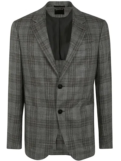 Zegna Wool And Silk Blend Jacket Clothing In Grey