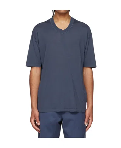 Zegna Wool Asymmetrical Round-collar T-shirt In Blue