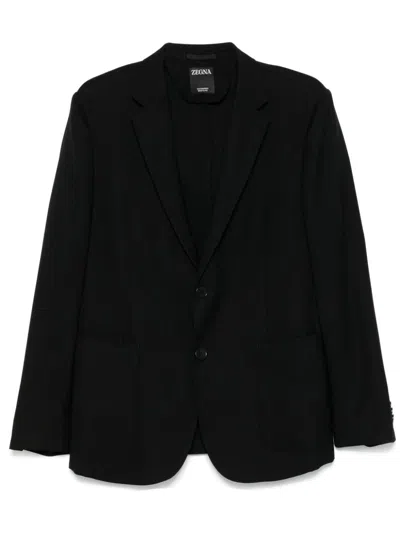 Zegna Long-sleeved Suit Coat In Black