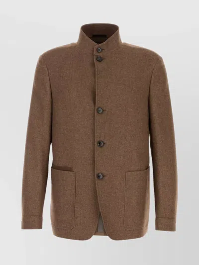 ZEGNA WOOL BLEND BLAZER STAND COLLAR
