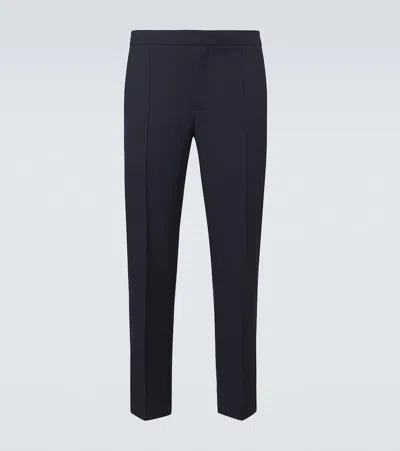 Zegna Wool Canvas Straight Pants In Blue