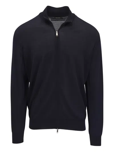 Zegna Wool Cardigan In Black Solid