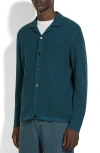 Zegna Textured Wool Shirt Jacket In Dark Green Solid