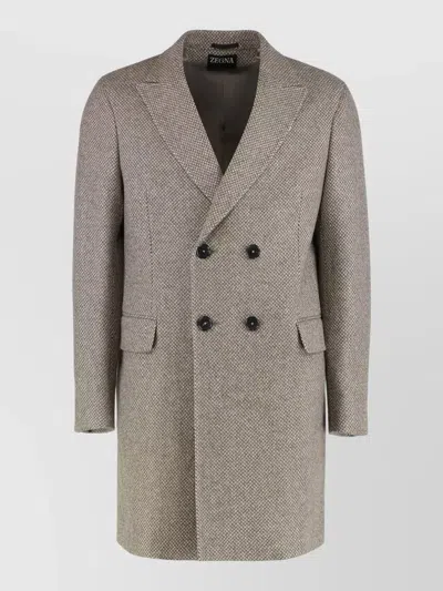 Zegna Wool Cashmere Double Breasted Blazer Coat In Silver