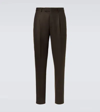 Zegna Wool Flannel Tapered Pants In Brown