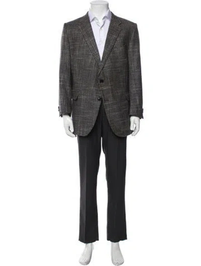 Pre-owned Zegna Wool Houndstooth Print Blazer In Brown