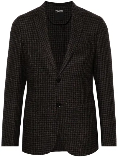 Zegna Houndstooth-pattern Blazer In Black