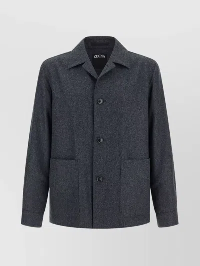 ZEGNA WOOL JACKET FEATURING LONG SLEEVES AND POCKETS
