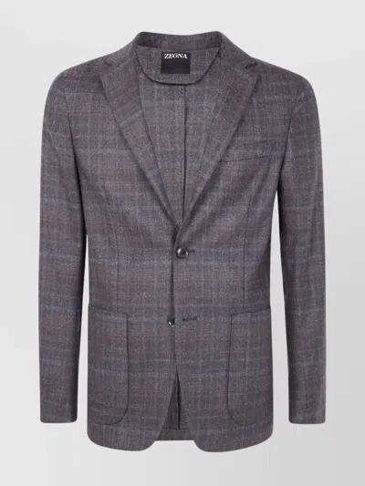 ZEGNA WOOL JACKET WITH NOTCH LAPEL AND POCKETS