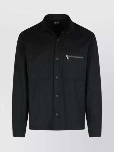 ZEGNA WOOL JACKET WITH POCKETS AND ZIP