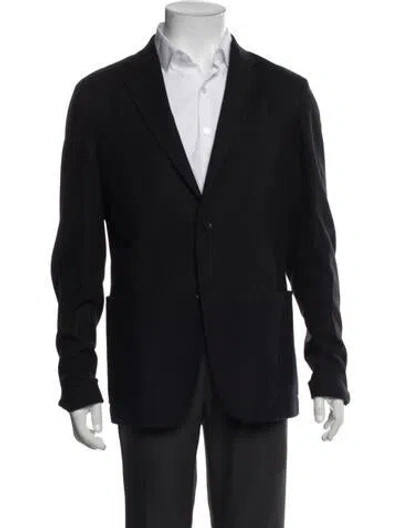 Pre-owned Zegna Wool Leather Trim Embellishment Blazer In Black
