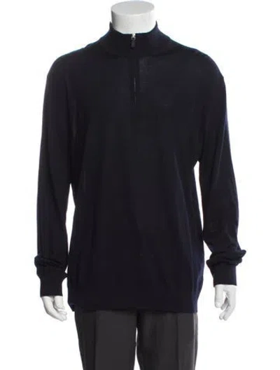 Pre-owned Zegna Wool Mock Neck Polo Sweater In Blue