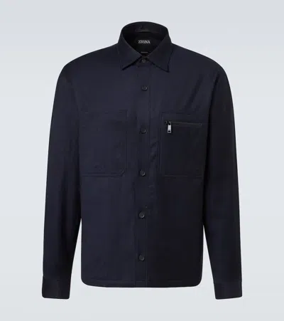 Zegna Wool Overshirt In Blue