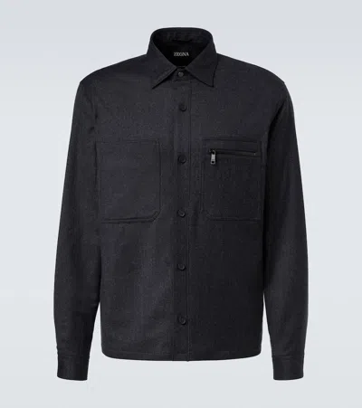 Zegna Wool Overshirt In Blue