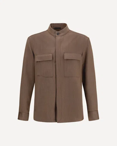 Zegna Wool Ovs-overshirt In Brown