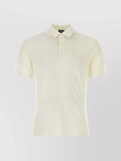 Zegna Wool Piquet Polo With Short Sleeves And Ribbed Collar In White
