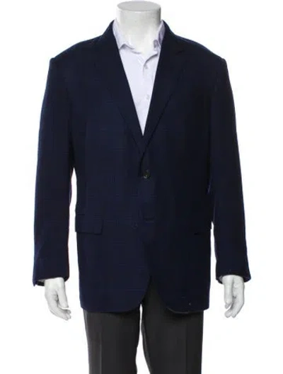 Pre-owned Zegna Wool Plaid Print Blazer In Blue