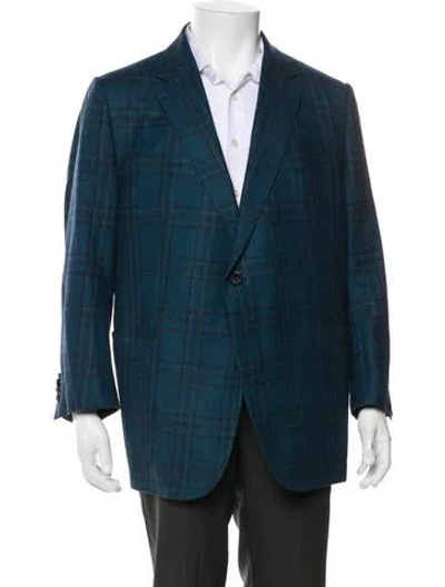 Pre-owned Zegna Wool Plaid Print Blazer In Blue