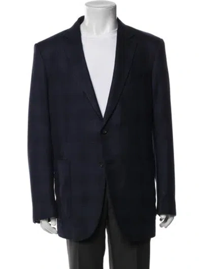 Pre-owned Zegna Wool Plaid Print Blazer In Blue
