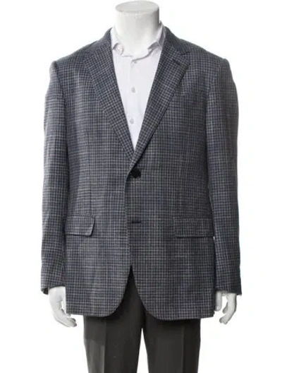 Pre-owned Zegna Wool Plaid Print Blazer In Blue