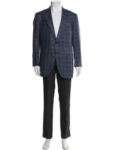 Pre-owned Zegna Wool Plaid Print Blazer In Blue