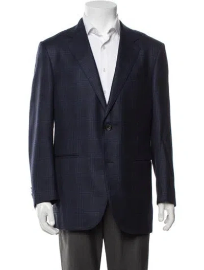 Pre-owned Zegna Wool Plaid Print Blazer In Blue