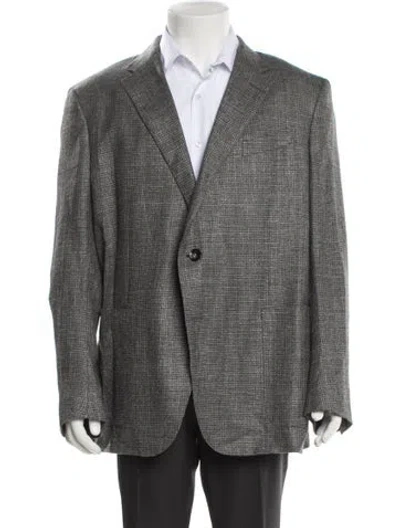 Pre-owned Zegna Wool Plaid Print Blazer In Gray