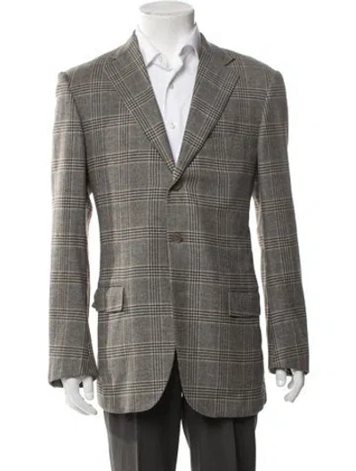 Pre-owned Zegna Wool Plaid Print Blazer In Grey