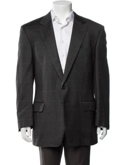 Pre-owned Zegna Wool Plaid Print Blazer In Grey
